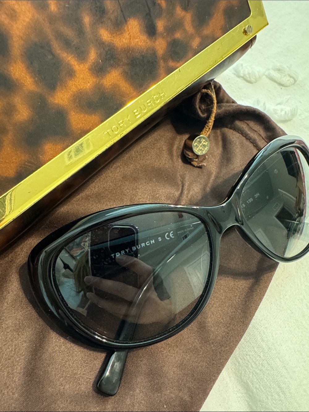 Tory Burch Black Sunglasses with Gold Logo Accent - Picture 3 of 6